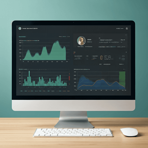 Digital dashboard mockup showing clean analytics charts and user profiles